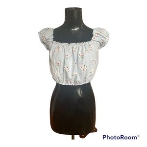 Womens Forever 21 Blue Flower Off the Shoulders Crop Top